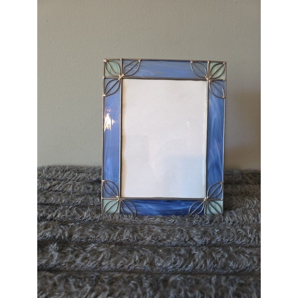 Stained Slag Glass Malden Photo Frame in Shades of Blue Green Holds 5x7